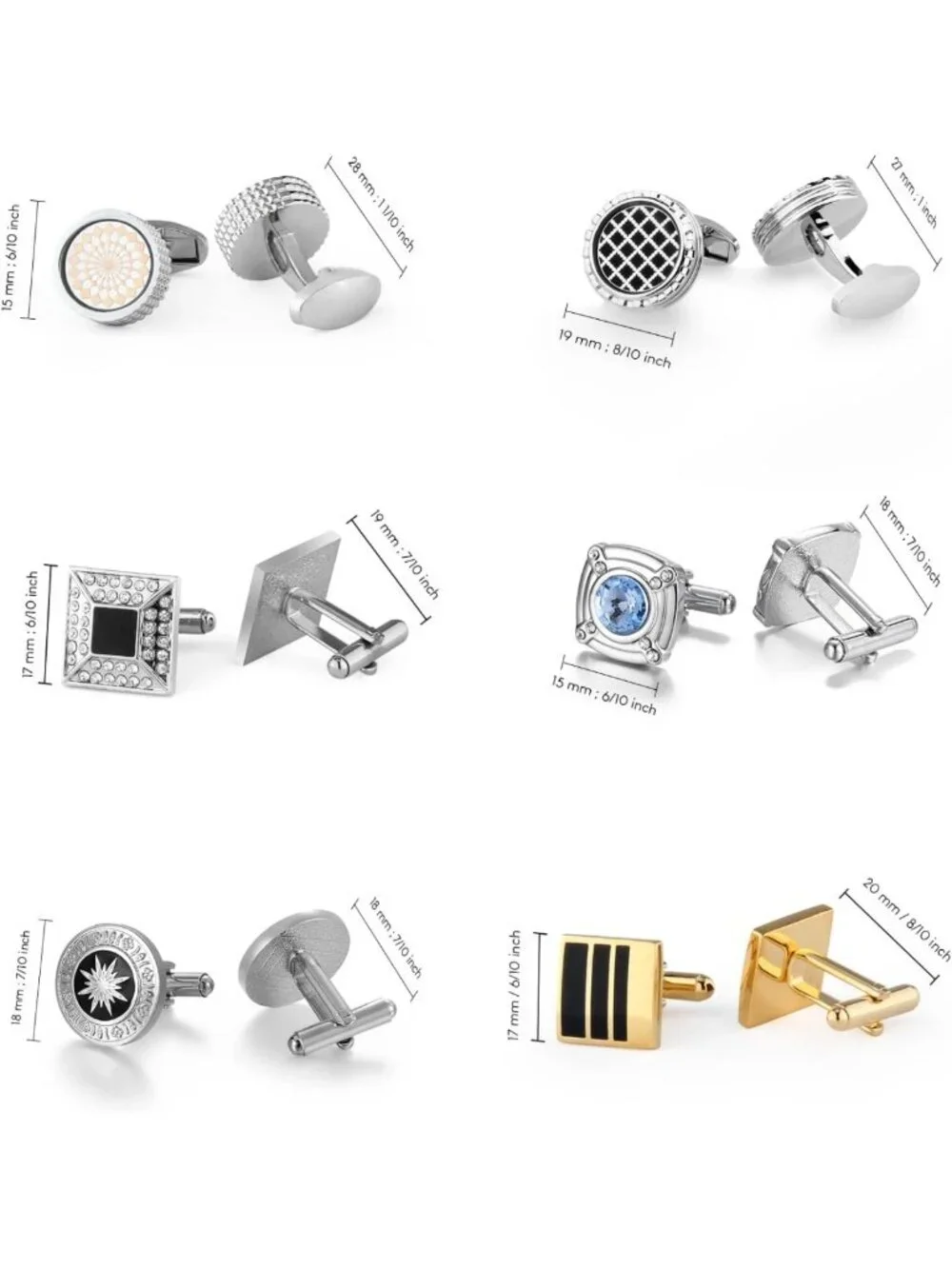 Men's Cufflinks Set - 12 Pack Elegant Jewelry Gift for Shirts, Stylish Case